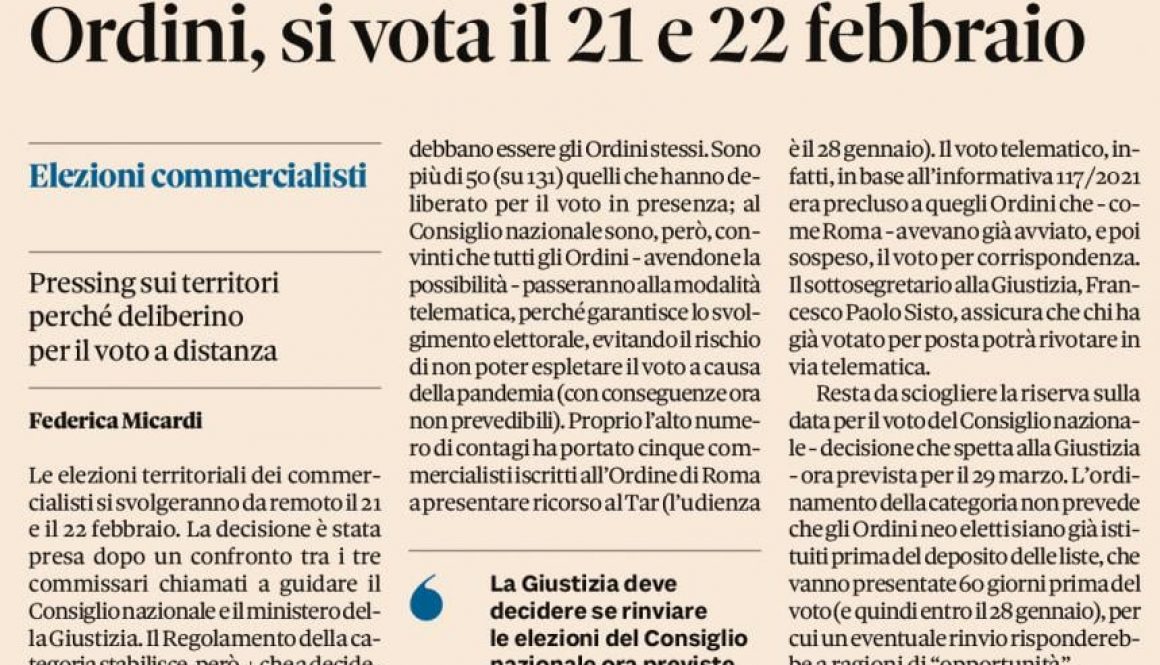 Ordini, si vota il 21 e 22 febbraio